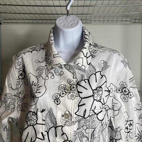 Chico's Women's White Black Art To Wear Floral Button Up Blouse Size 3 XL Boho - Picture 7 of 12